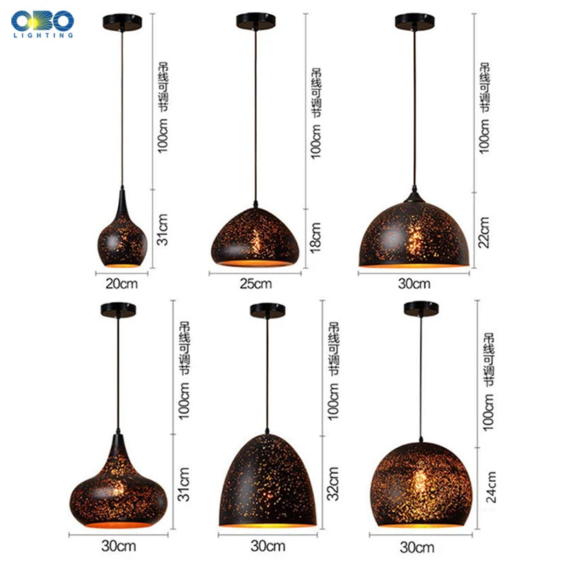 Vintage Pendant Lamp - Black Iron Etching Lampshade, Indoor Lighting for Bar/Teahouse/Restaurant, American Creative E27 Pendant Lights