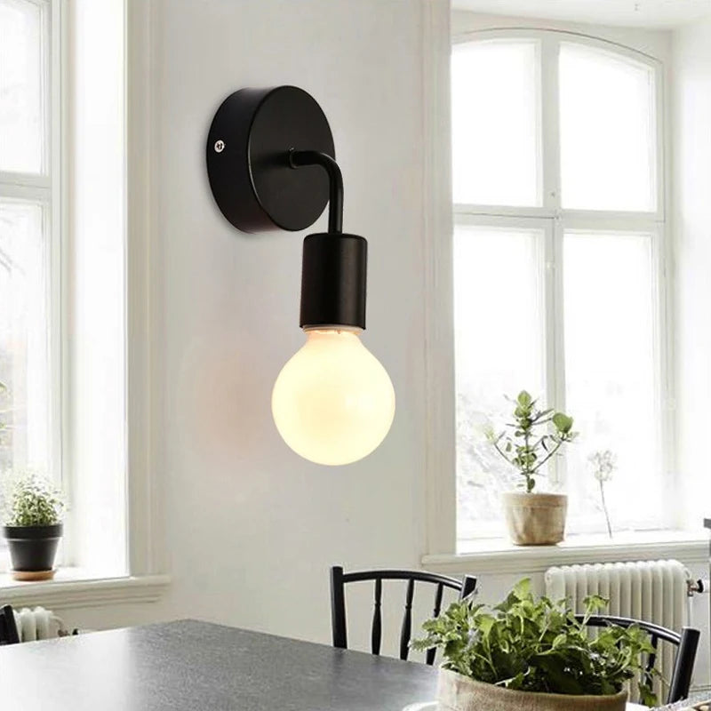 Nordic Modern Wall Lamp - Iron Black E27 Indoor Lighting, Industrial Decor Sconce