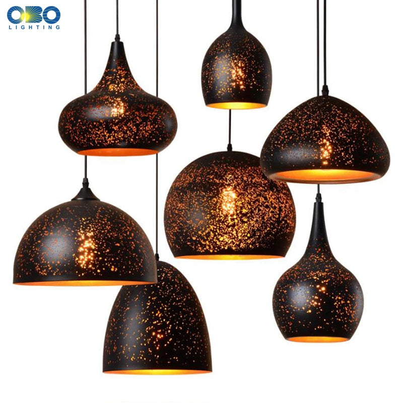 Vintage Pendant Lamp - Black Iron Etching Lampshade, Indoor Lighting for Bar/Teahouse/Restaurant, American Creative E27 Pendant Lights