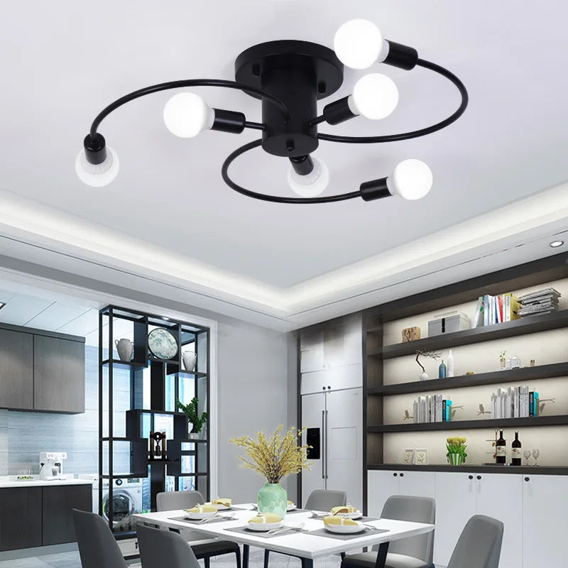 Modern Iron Ceiling Chandelier - LED E27 Lamp, Black White Gold, Living Bedroom Decoration