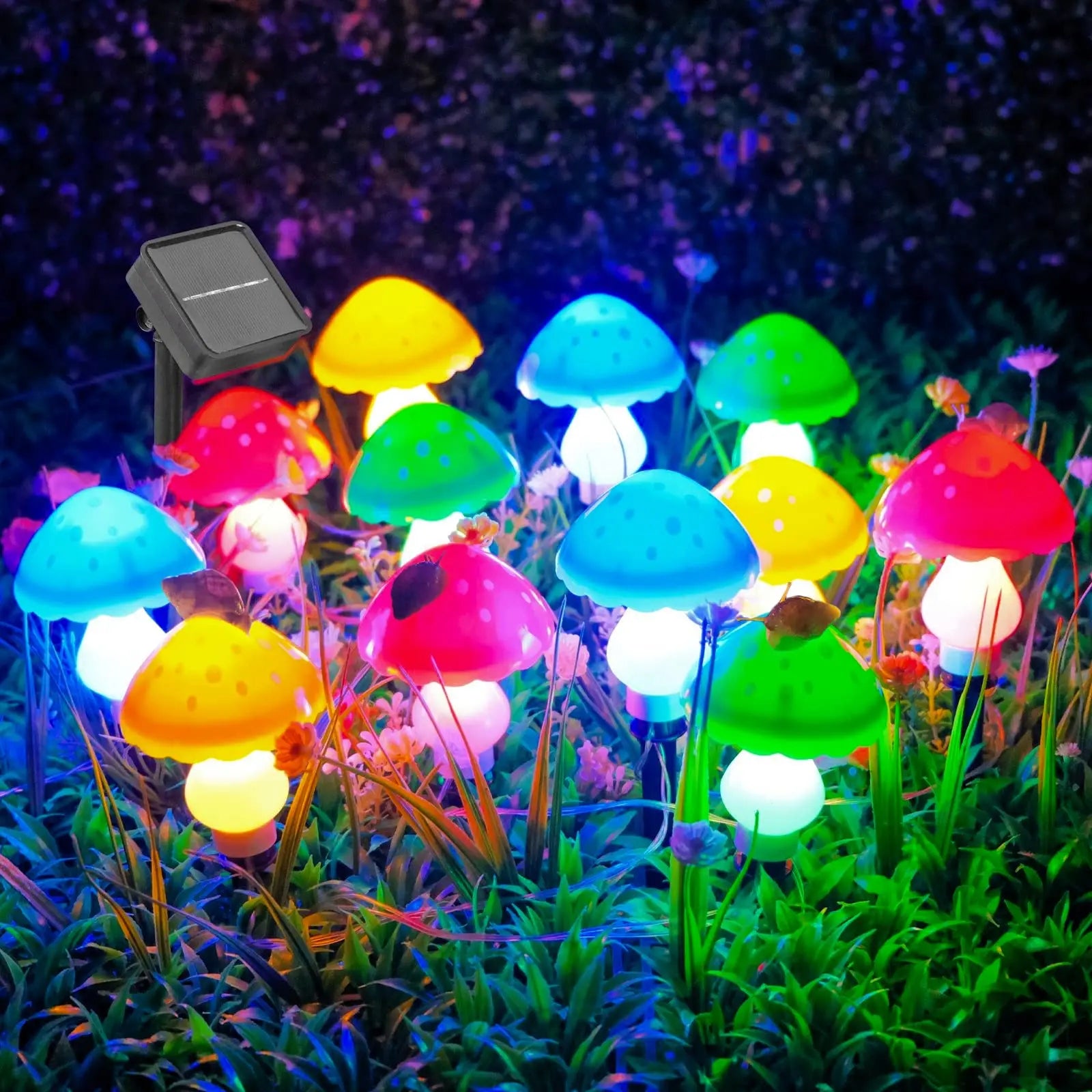 12pcs LED Solar Mushroom Lights - Outdoor Garden Decor, Waterproof Fairy String Lights
