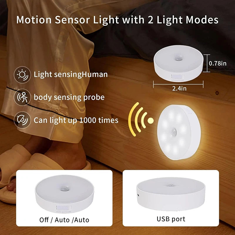 LED Night Light with Motion Sensor - USB Rechargeable, Magnetic Base