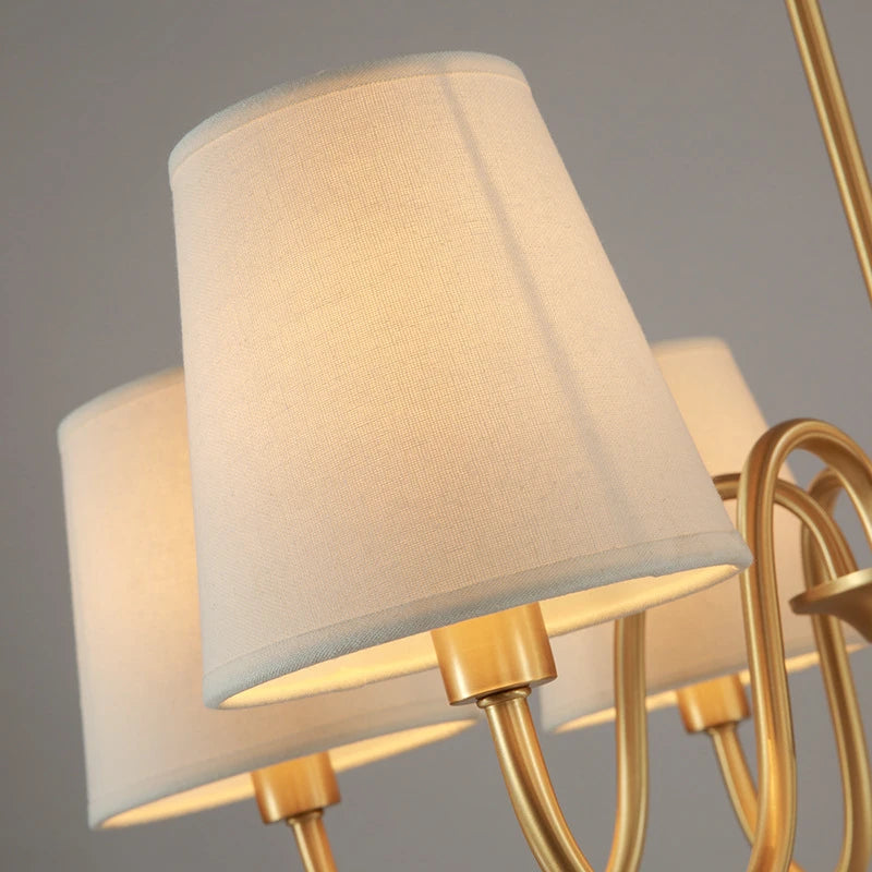 Copper Ceiling Chandelier Lamp - Living Room Decor, Bedroom Fabric Lampshade LED Chandelier, Retro Copper Interior Light