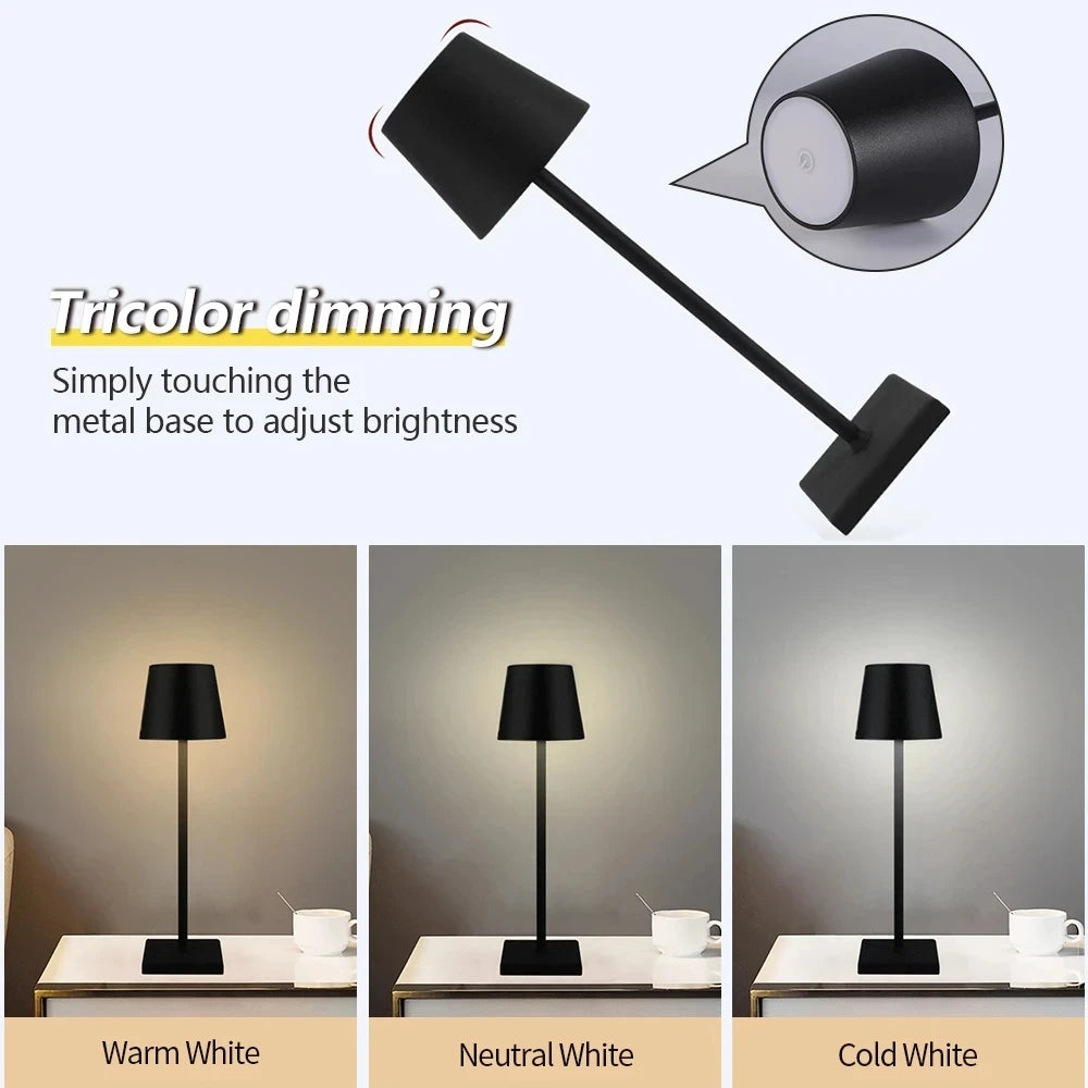 LED Desk Lamp - USB Rechargeable Table Lamp for Bar Restaurant Ambiance, Wireless Touch Lamps