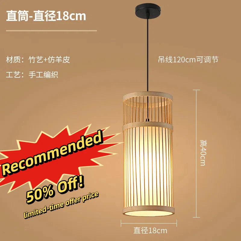 BAMBOO WOOD PENDANT LIGHT /Ceiling Lustre Chandelier /Hanging Lamp /Hand Knitted Braided /Home Living /Bed Room Decor