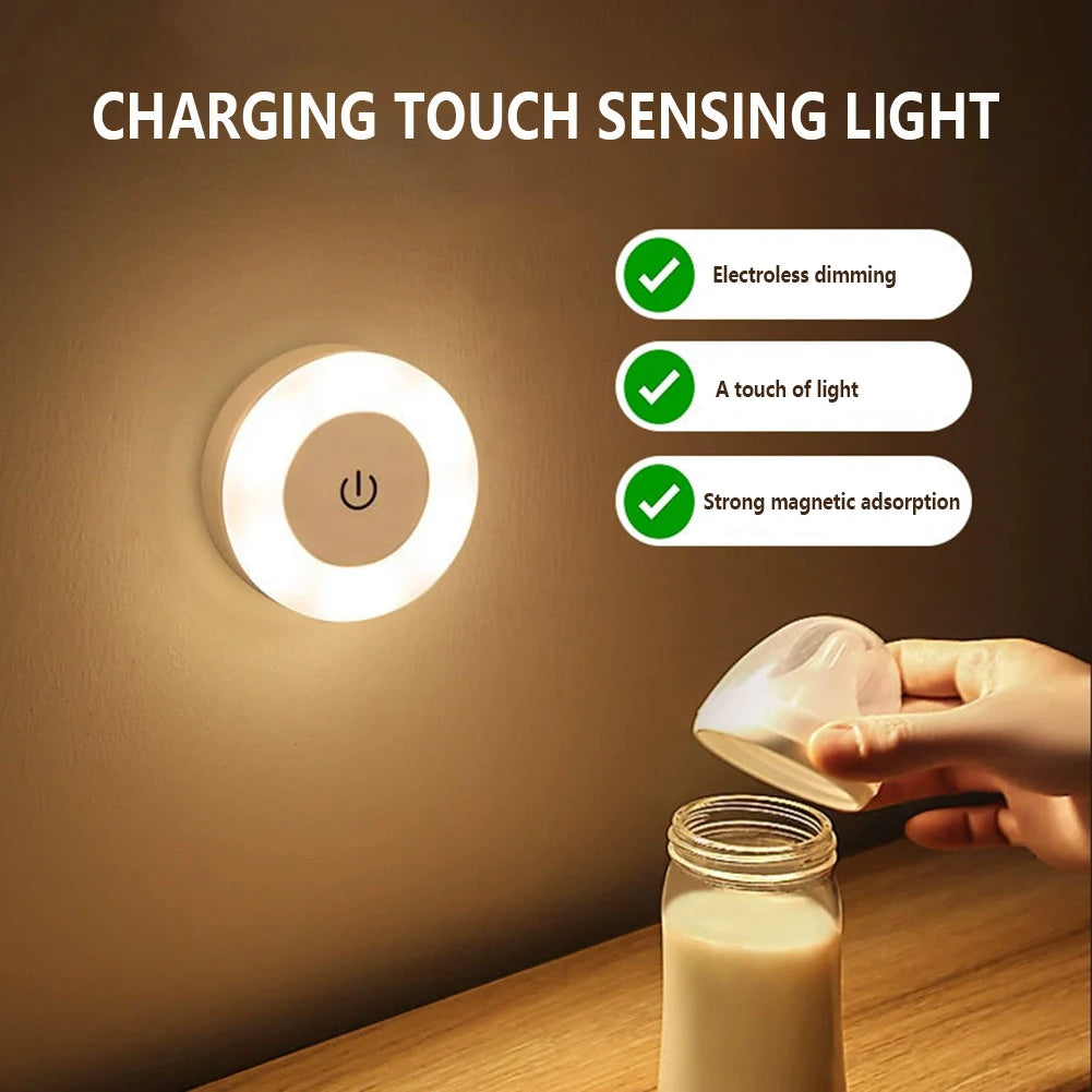 0.6W LED Night Light Wall Lamp - Wireless Rechargeable Touch Light, Magnetic Dimmable Nursery Lamp