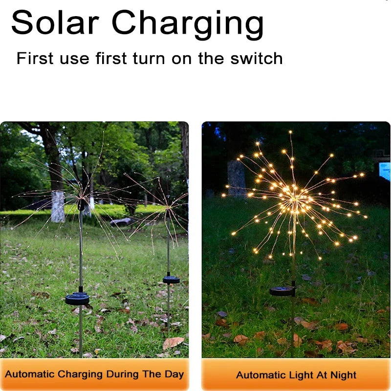 90 LED Solar Power Firework Lights - Outdoor Dandelion Lawn Lamp