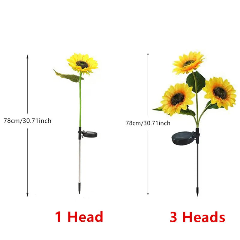 3 Heads LED Solar Sunflower Lights - Garden Yard Landscape Lamp, Home Decoration