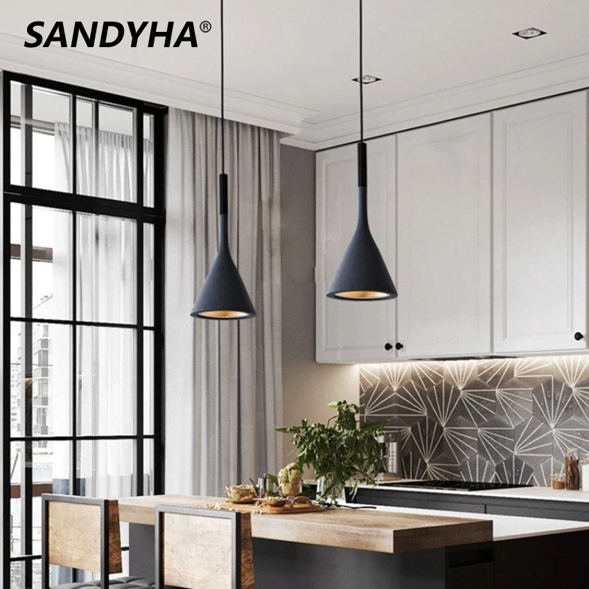Modern LED Pendant Lights - Black White Kitchen Island Fixtures, Bedroom Dining Room Hanging Lamp, Home Chandeliers