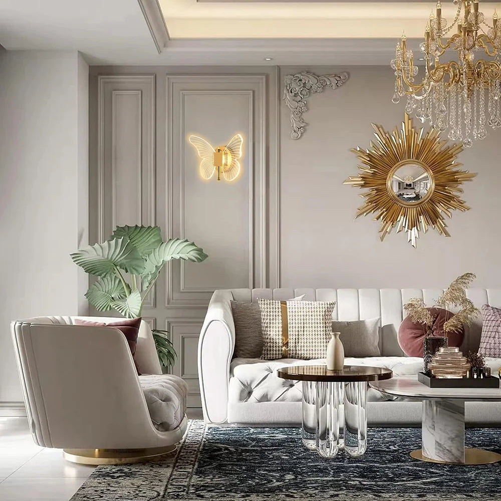 Butterfly LED Wall Lamp - Modern Metal Acrylic, Tricolor Adjustment, Bedside Wall Light Sconces