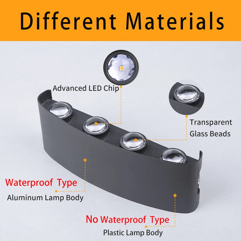 Up and Down LED Wall Lamp - Waterproof IP65 Aluminum Interior & Exterior Light for Bedroom, Living Room, and Corridor