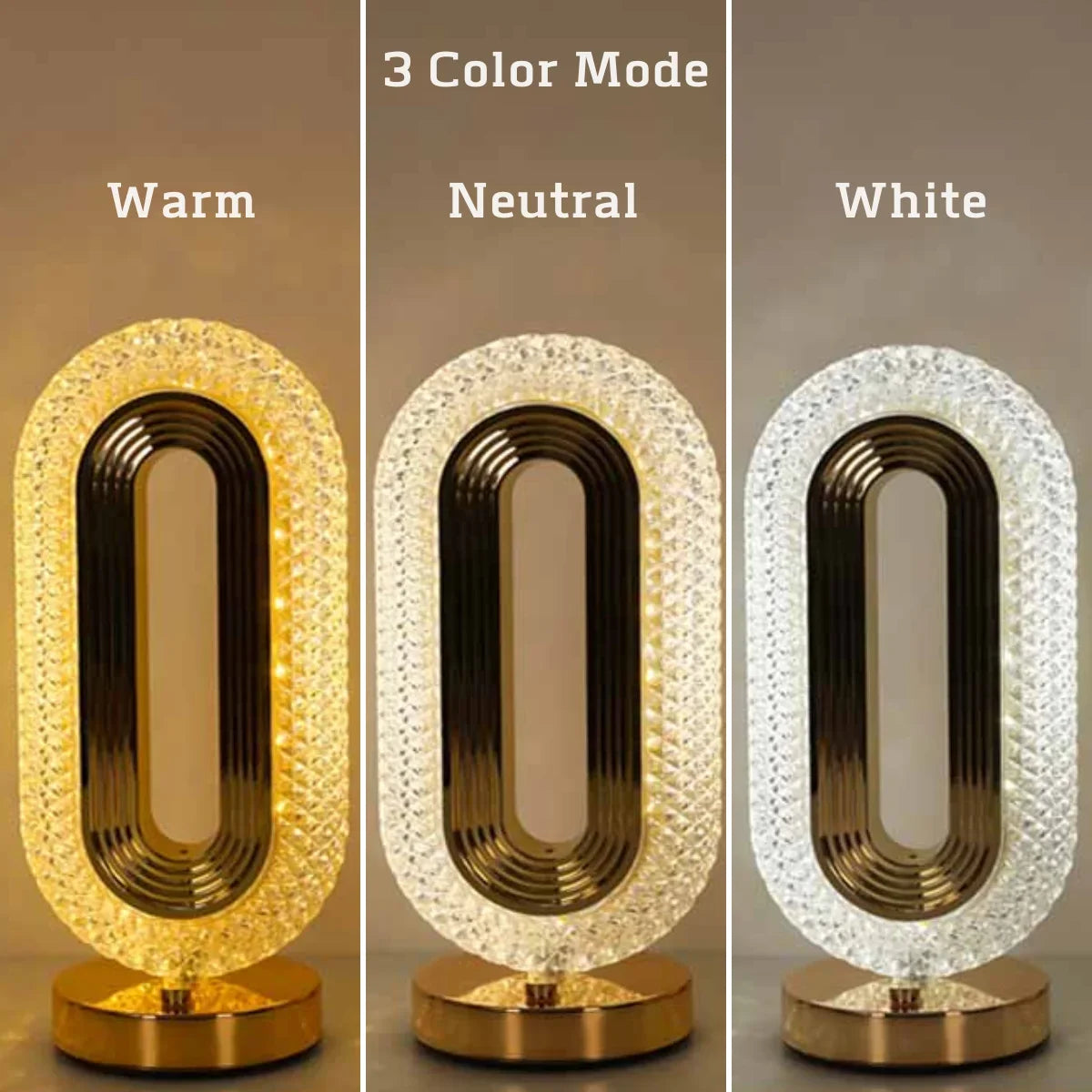 Modern Luxury Oval USB Rechargeable Crystal Table Lamp - Living Room Bedroom Bedside Night Light
