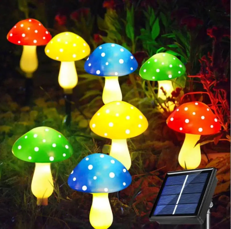 12pcs LED Solar Mushroom Lights - Outdoor Garden Decor, Waterproof Fairy String Lights