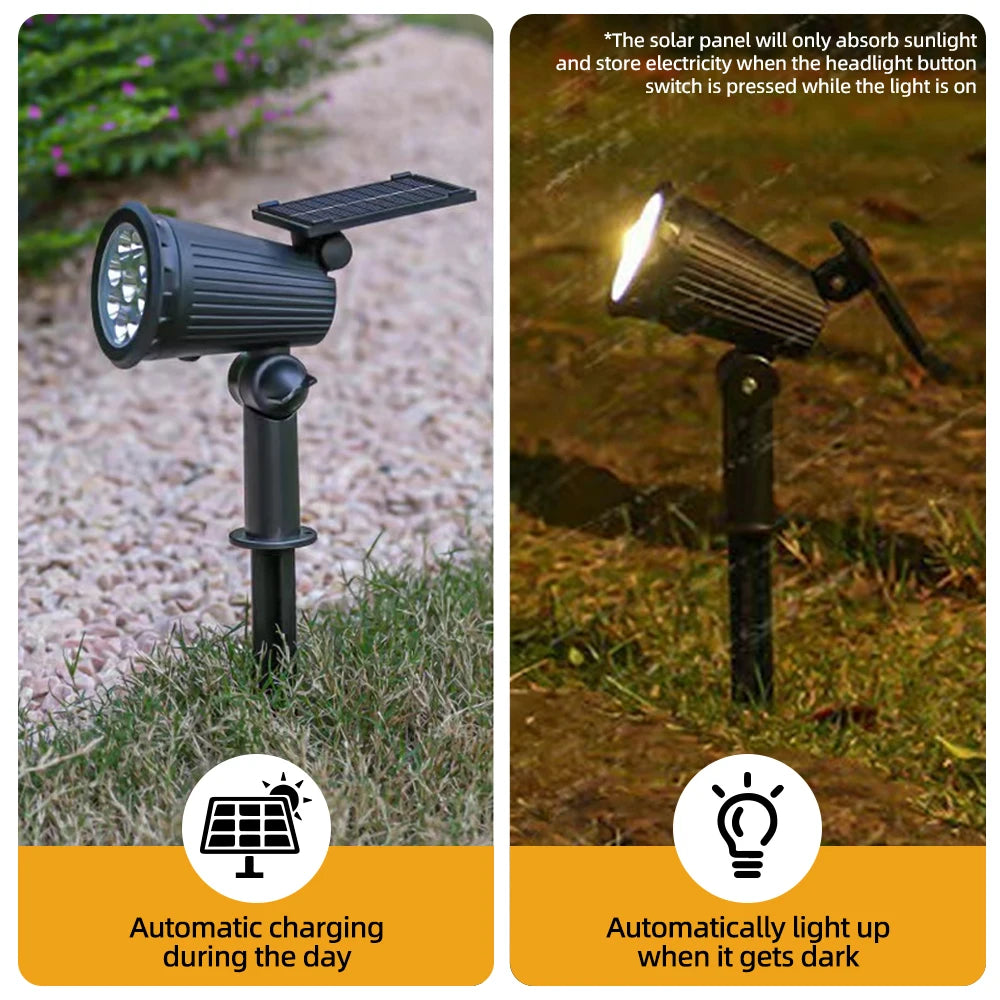 9 LED Solar Spot Lights - RGB, IP65 Waterproof, Brightness Adjustable