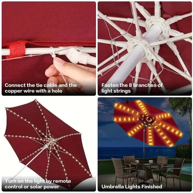 104 LED Solar Umbrella String Light - 8 Modes Waterproof Outdoor Lamp for Garden, Beach, and Patio Decoration