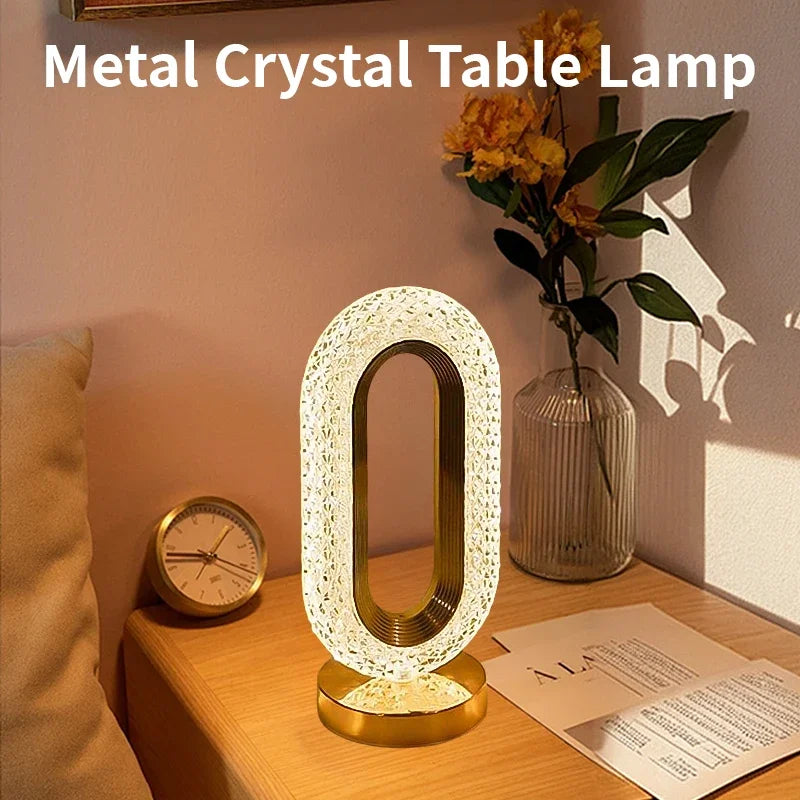 Modern Luxury Oval USB Rechargeable Crystal Table Lamp - Living Room Bedroom Bedside Night Light