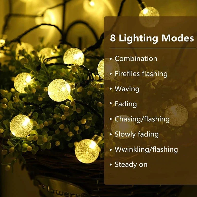 Solar Crystal Globe LED String Lights - 60 LED, 8 Lighting Modes, IP65 Waterproof Fairy Lights for Garden, Party, and Christmas Decor (1pc/2pcs)