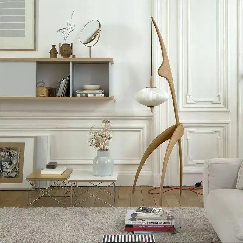 Japanese Style Solid Wood Floor Lamp - Minimalist Praying Mantis Design, Retro Luxury Home Decor
