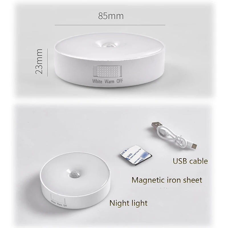 LED Night Light with Motion Sensor - USB Rechargeable, Magnetic Base