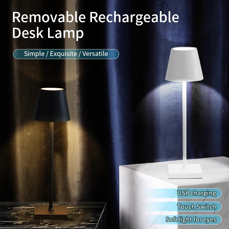 LED Desk Lamp - USB Rechargeable Table Lamp for Bar Restaurant Ambiance, Wireless Touch Lamps