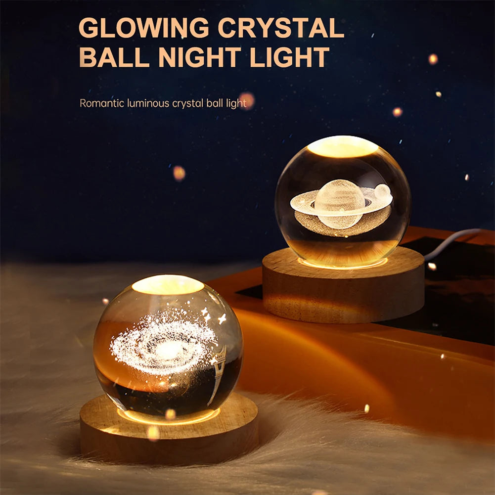 Crystal Ball Night Lights - Glowing Planet Galaxy Astronaut 3D Moon Table Lamp, USB Atmosphere Lamp