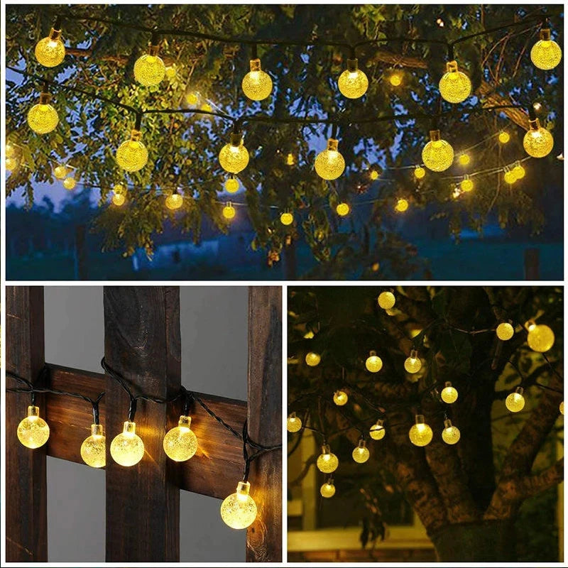 Solar Crystal Globe LED String Lights - 60 LED, 8 Lighting Modes, IP65 Waterproof Fairy Lights for Garden, Party, and Christmas Decor (1pc/2pcs)