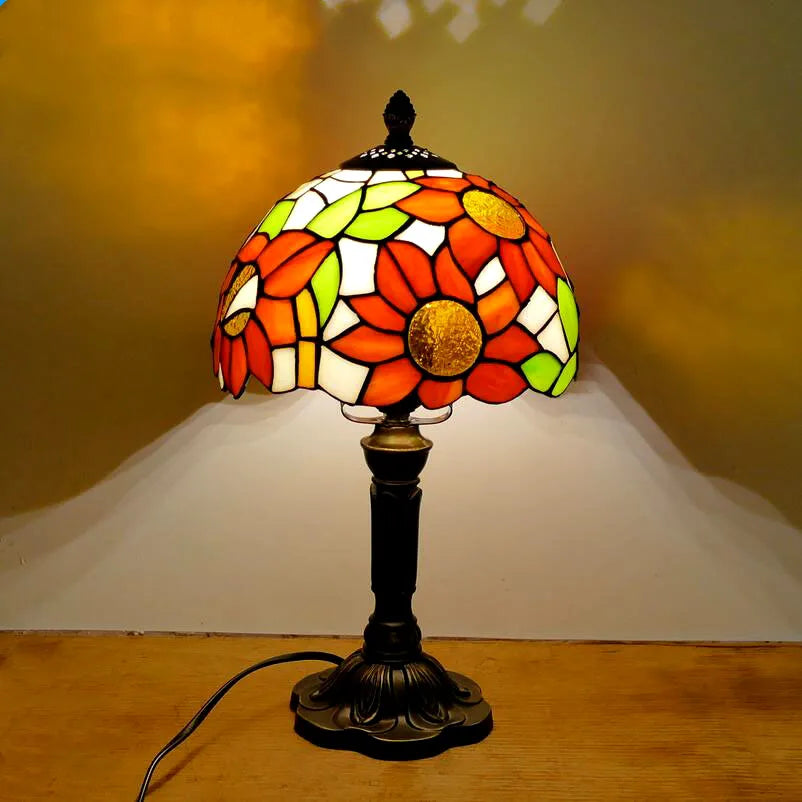 Retro Tiffany Table Lamp - E27 Stained Glass Lampshade, Mediterranean Style Bedroom Bedside Nightstand Light