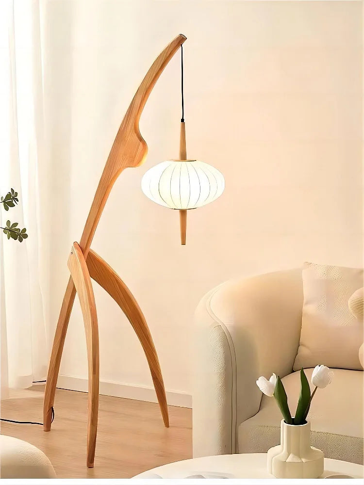 Japanese Style Solid Wood Floor Lamp - Minimalist Praying Mantis Design, Retro Luxury Home Decor