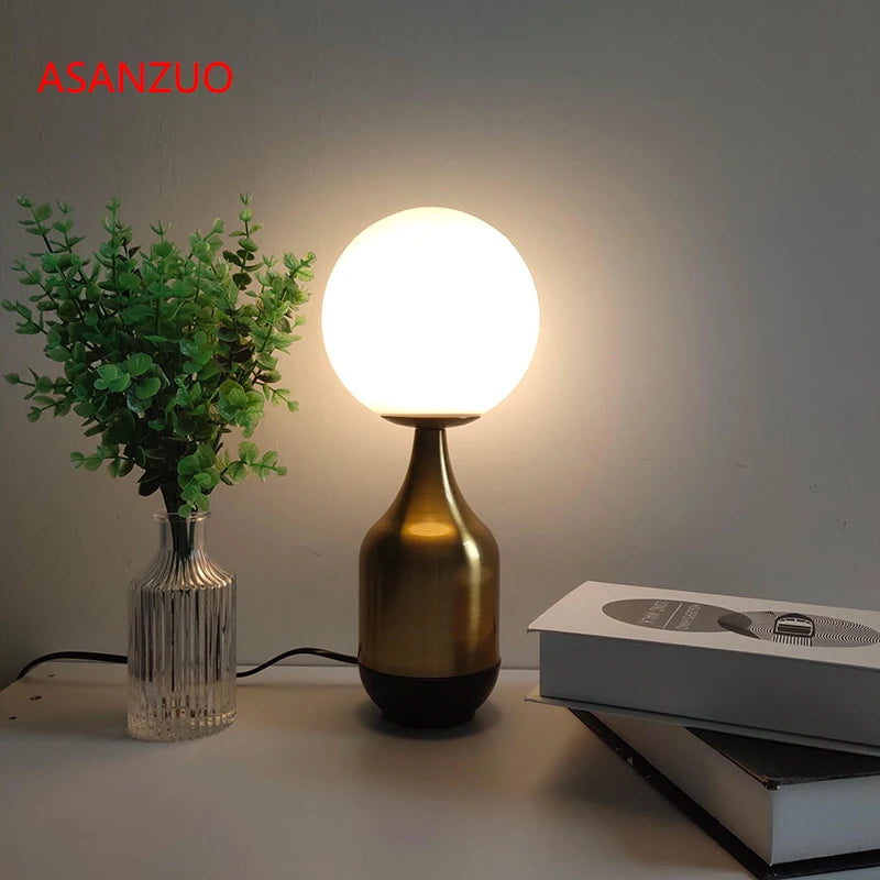 Modern Nordic Glass Ball Brass Table Lamp - Living Room Bedroom Study Bedside LED Eye Protection Lamp