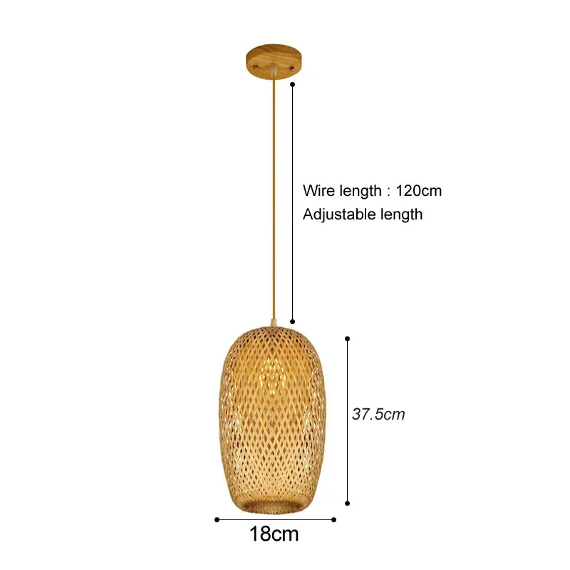 BAMBOO WOOD PENDANT LIGHT /Ceiling Lustre Chandelier /Hanging Lamp /Hand Knitted Braided /Home Living /Bed Room Decor