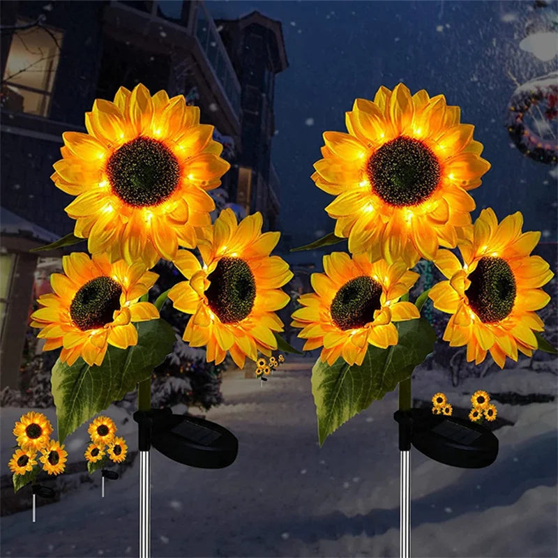 3 Heads LED Solar Sunflower Lights - Garden Yard Landscape Lamp, Home Decoration