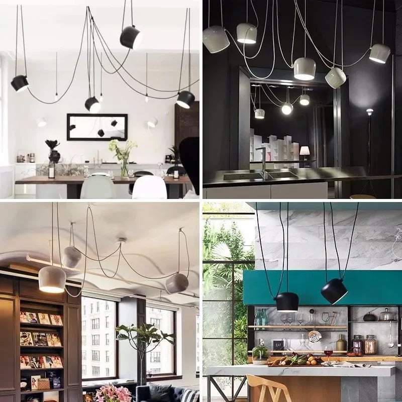 Modern Drum Pendant Lamp - LED Hanging Spider Industrial Chandelier, Home Restaurant Kitchen Nordic Loft Light Fixture