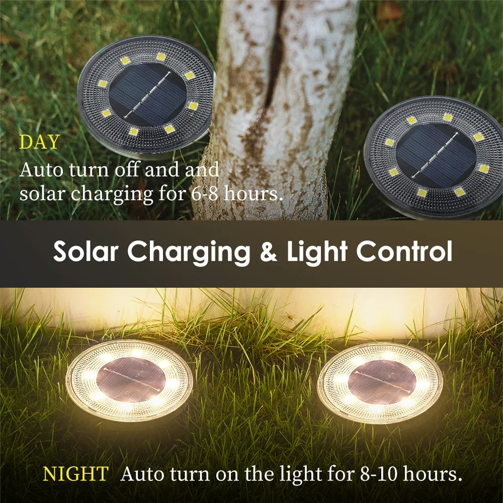 IP68 Waterproof LED Solar Ground Lights - Path, Deck, Yard, and Garden Decoration