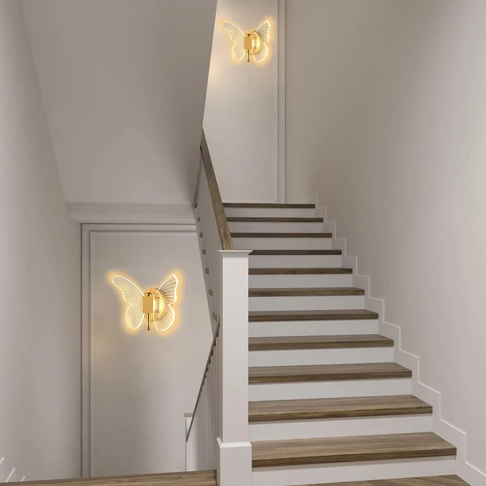 Butterfly LED Wall Lamp - Modern Metal Acrylic, Tricolor Adjustment, Bedside Wall Light Sconces