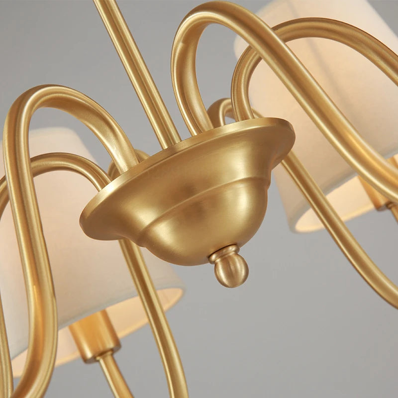 Copper Ceiling Chandelier Lamp - Living Room Decor, Bedroom Fabric Lampshade LED Chandelier, Retro Copper Interior Light