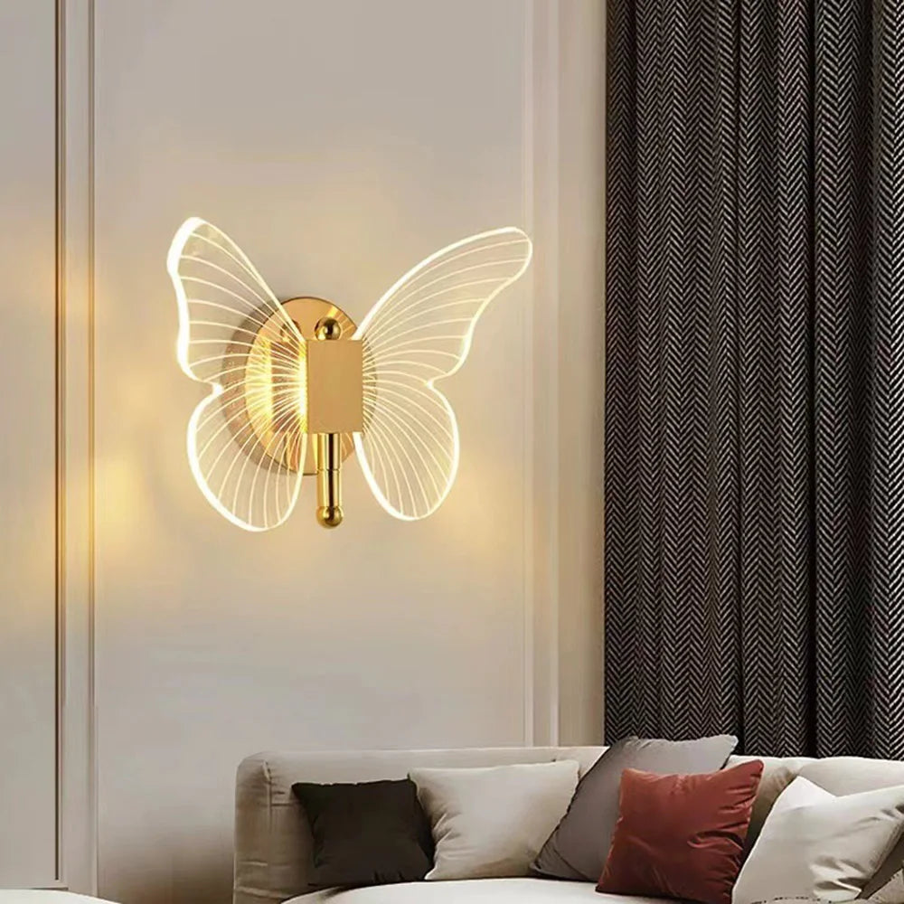 Butterfly LED Wall Lamp - Modern Metal Acrylic, Tricolor Adjustment, Bedside Wall Light Sconces