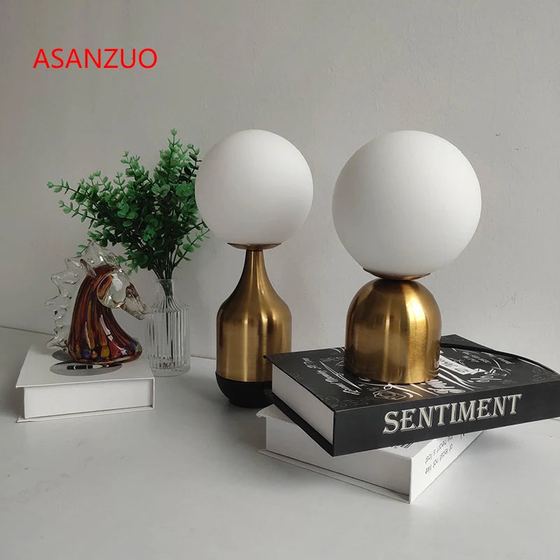 Modern Nordic Glass Ball Brass Table Lamp - Living Room Bedroom Study Bedside LED Eye Protection Lamp