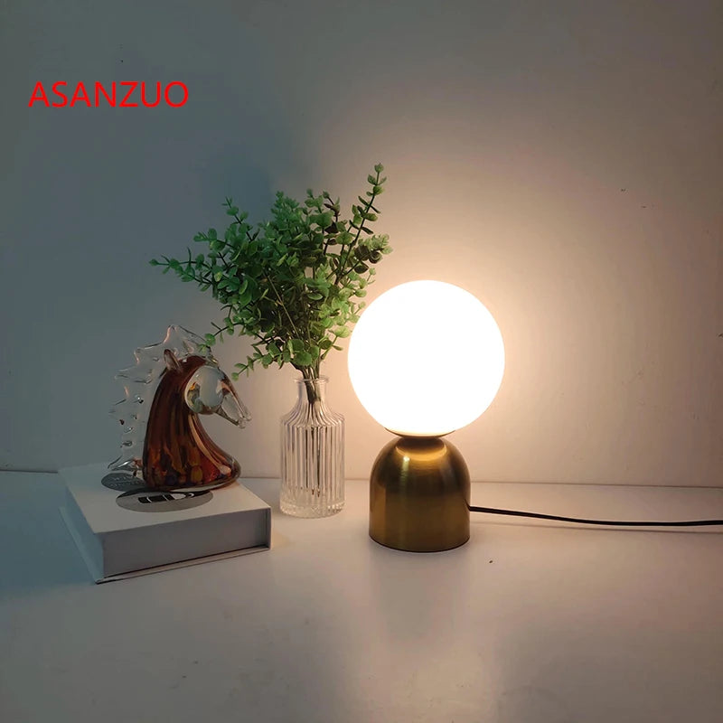 Modern Nordic Glass Ball Brass Table Lamp - Living Room Bedroom Study Bedside LED Eye Protection Lamp