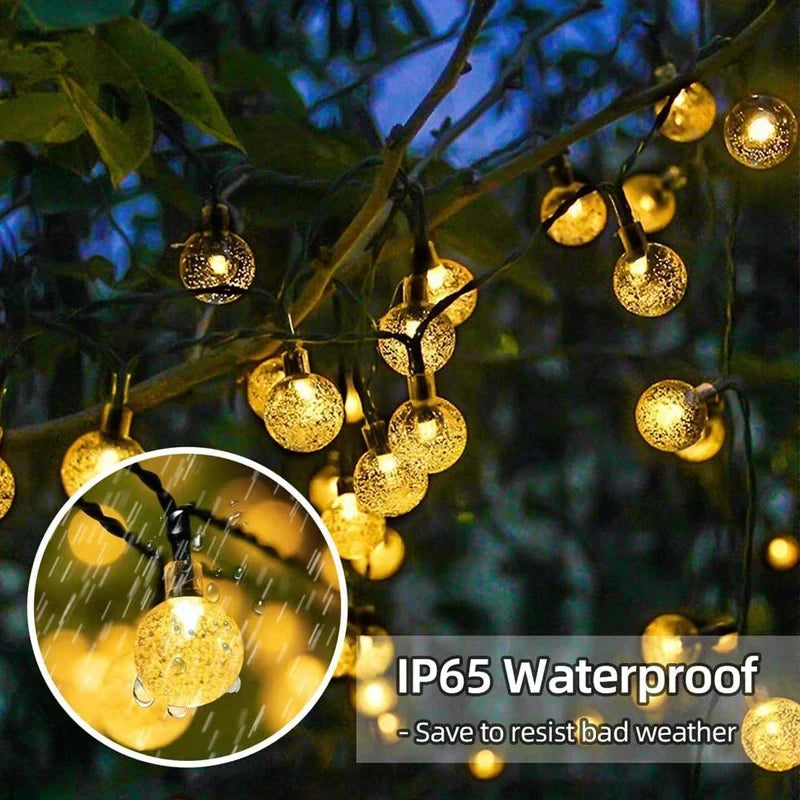 Solar Crystal Globe LED String Lights - 60 LED, 8 Lighting Modes, IP65 Waterproof Fairy Lights for Garden, Party, and Christmas Decor (1pc/2pcs)