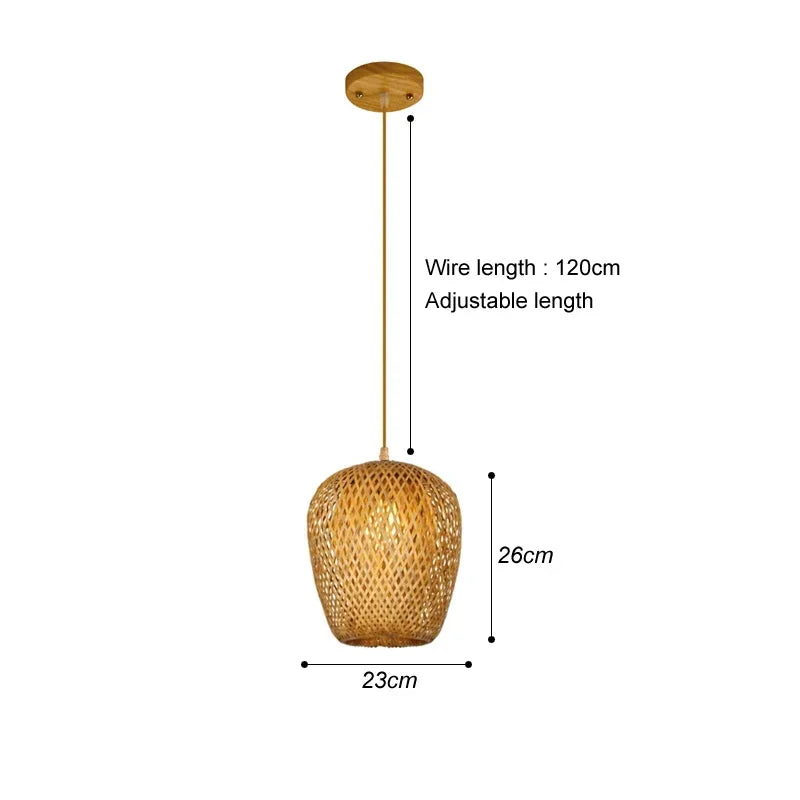 BAMBOO WOOD PENDANT LIGHT /Ceiling Lustre Chandelier /Hanging Lamp /Hand Knitted Braided /Home Living /Bed Room Decor