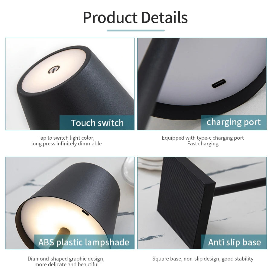 LED Desk Lamp - USB Rechargeable Table Lamp for Bar Restaurant Ambiance, Wireless Touch Lamps