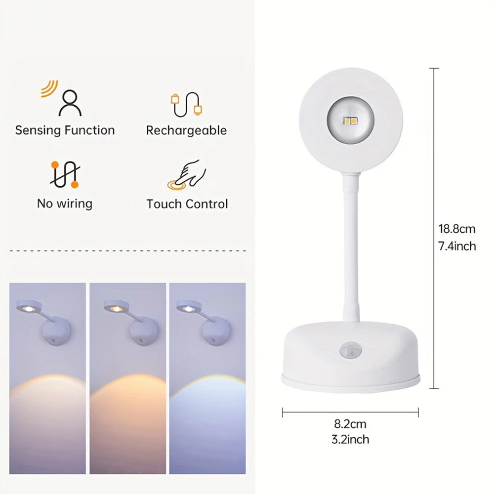 Rechargeable Indoor Wall Light Spotlight - Smart LED with Human Body Sensor