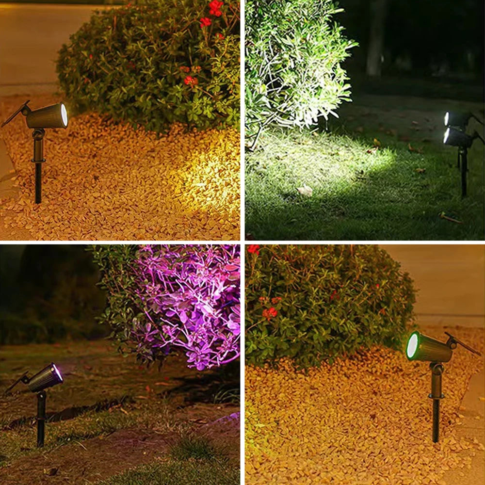 9 LED Solar Spot Lights - RGB, IP65 Waterproof, Brightness Adjustable