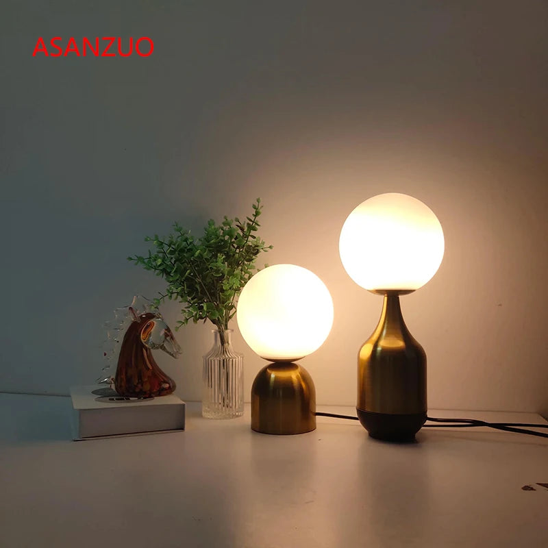 Modern Nordic Glass Ball Brass Table Lamp - Living Room Bedroom Study Bedside LED Eye Protection Lamp