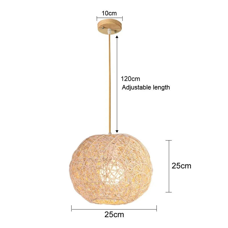 BAMBOO WOOD PENDANT LIGHT /Ceiling Lustre Chandelier /Hanging Lamp /Hand Knitted Braided /Home Living /Bed Room Decor