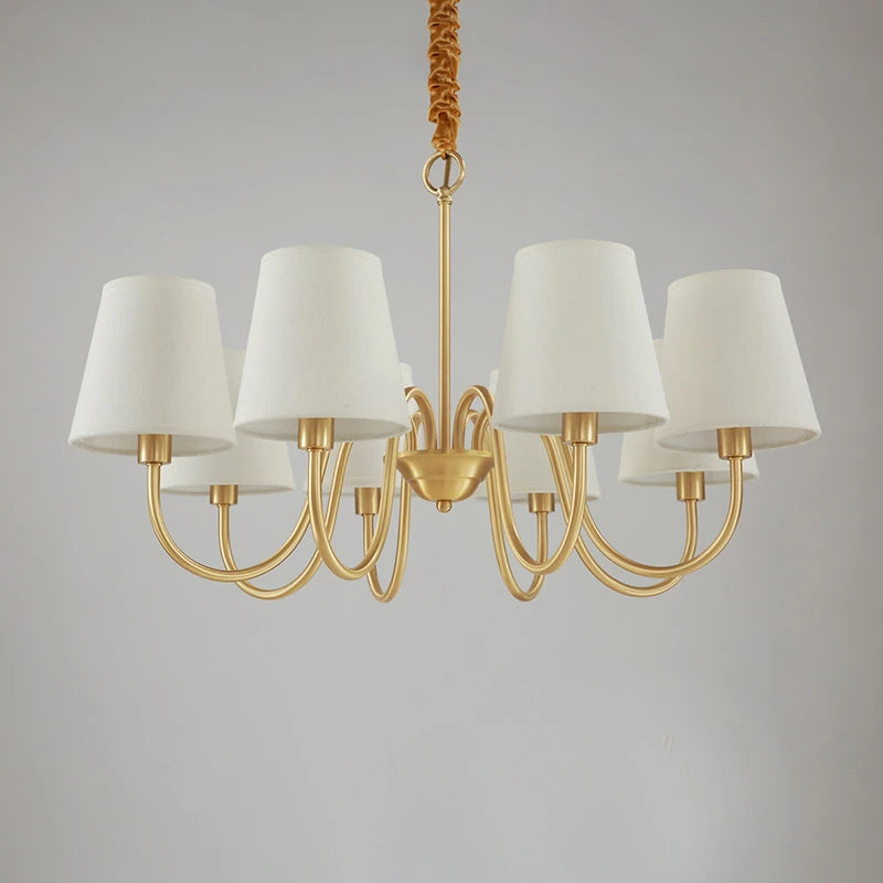 Copper Ceiling Chandelier Lamp - Living Room Decor, Bedroom Fabric Lampshade LED Chandelier, Retro Copper Interior Light