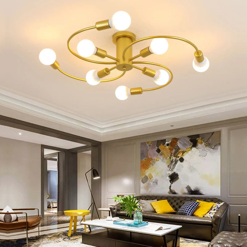Modern Iron Ceiling Chandelier - LED E27 Lamp, Black White Gold, Living Bedroom Decoration