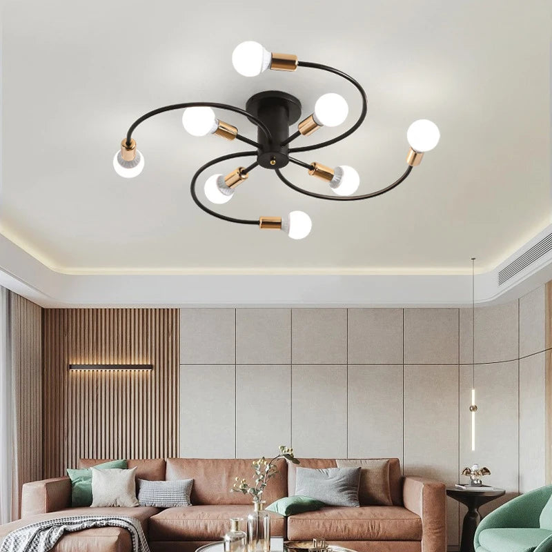 Modern Iron Ceiling Chandelier - LED E27 Lamp, Black White Gold, Living Bedroom Decoration