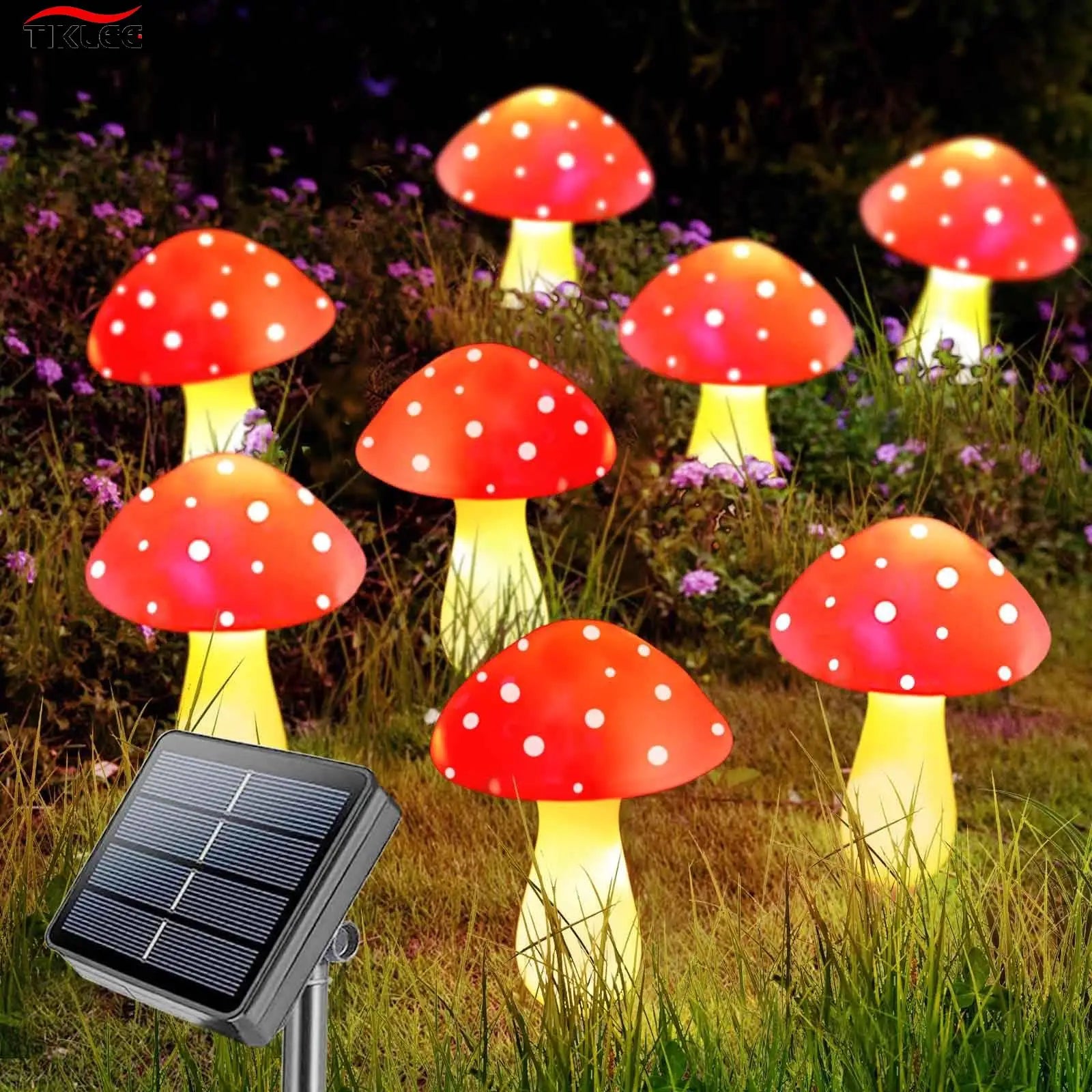 12pcs LED Solar Mushroom Lights - Outdoor Garden Decor, Waterproof Fairy String Lights