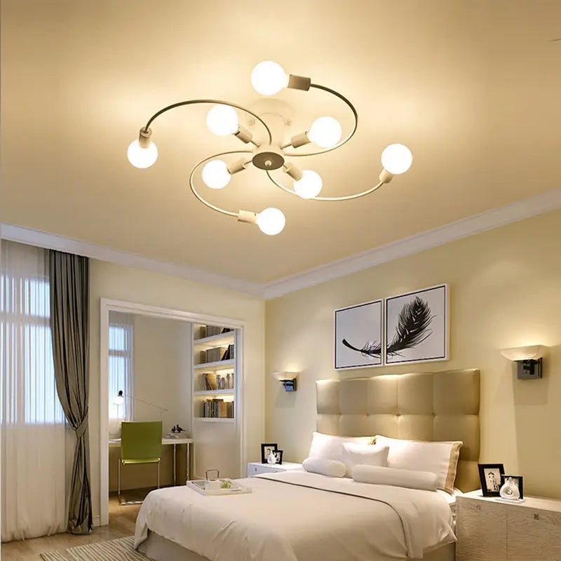 Modern Iron Ceiling Chandelier - LED E27 Lamp, Black White Gold, Living Bedroom Decoration